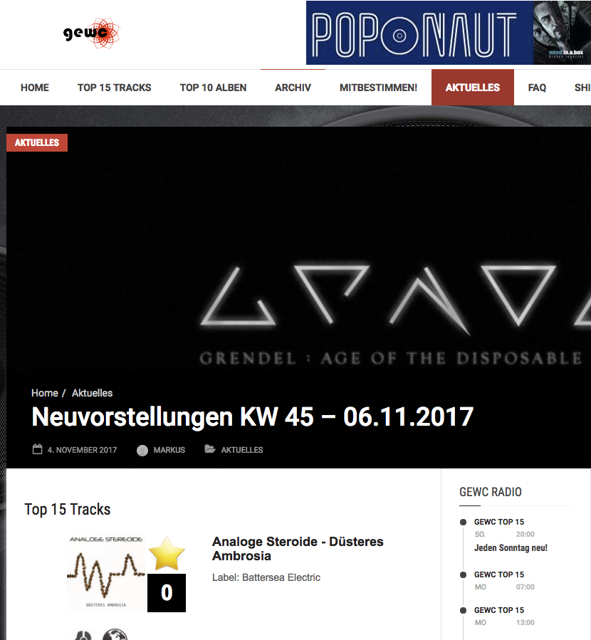 Analoge Stereoide – Neuvorstellung in GEWC und BAM Charts